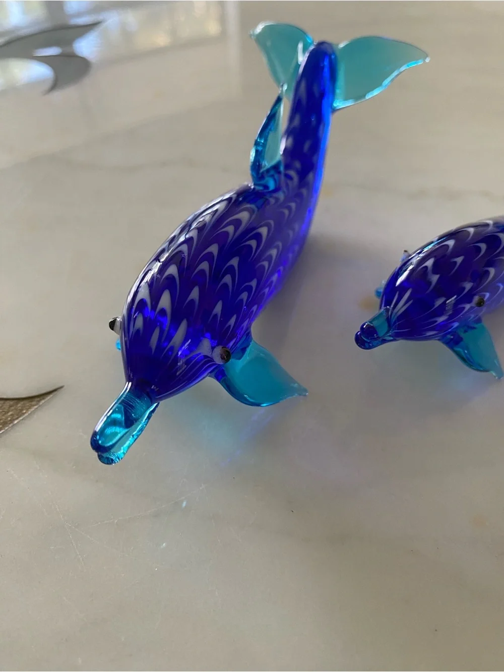 Lenox Art Glass Dolphin Figurine Set (2) Cobalt Blue Glass